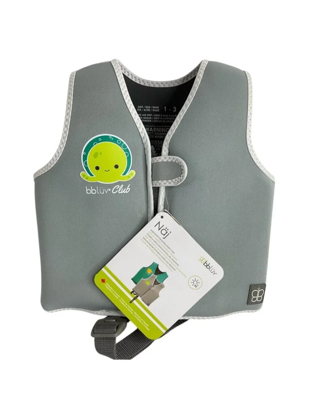 Bbluv Naj Evolutive Neoprene Swim Vest Gray Age 1-3yr  Removable Floats Nwt $40